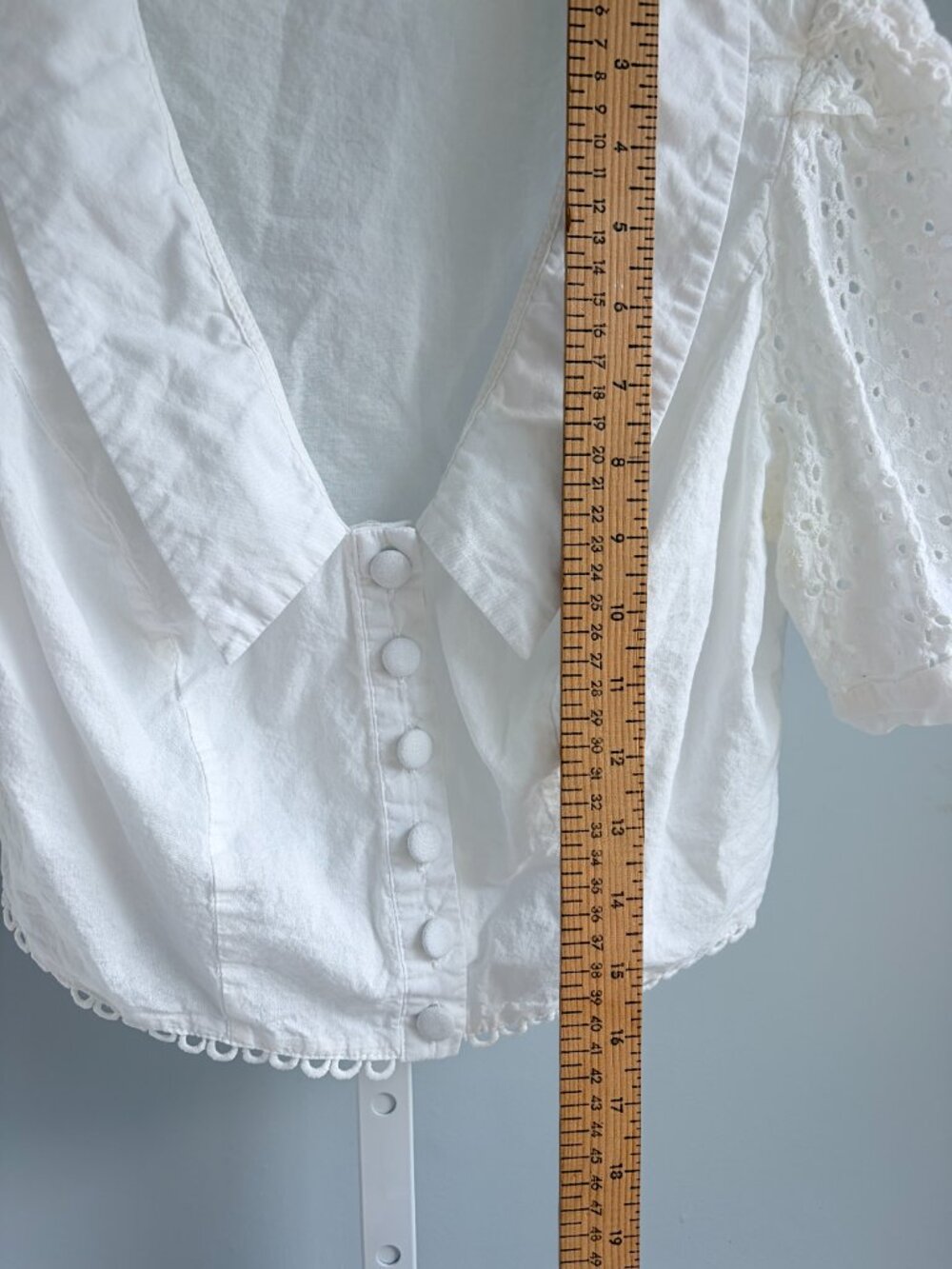 Milk & Honey White Eyelet Cropped Top Puff Sleeve Cotton Boho Blouse Sz S - Picture 3 of 8
